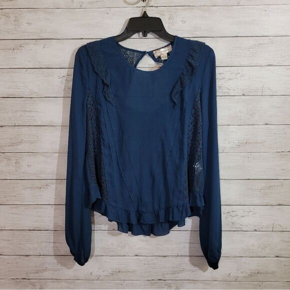 Band of Gypsies Cottagecore Prairie Peasant Festival Boho Semi Sheer Lace Top S - Picture 12 of 12